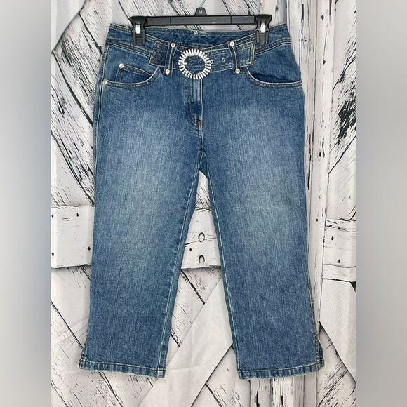 INC International Concepts Y2K Capri Jeans Rhinestone Buckle 6P - Picture 1 of 6